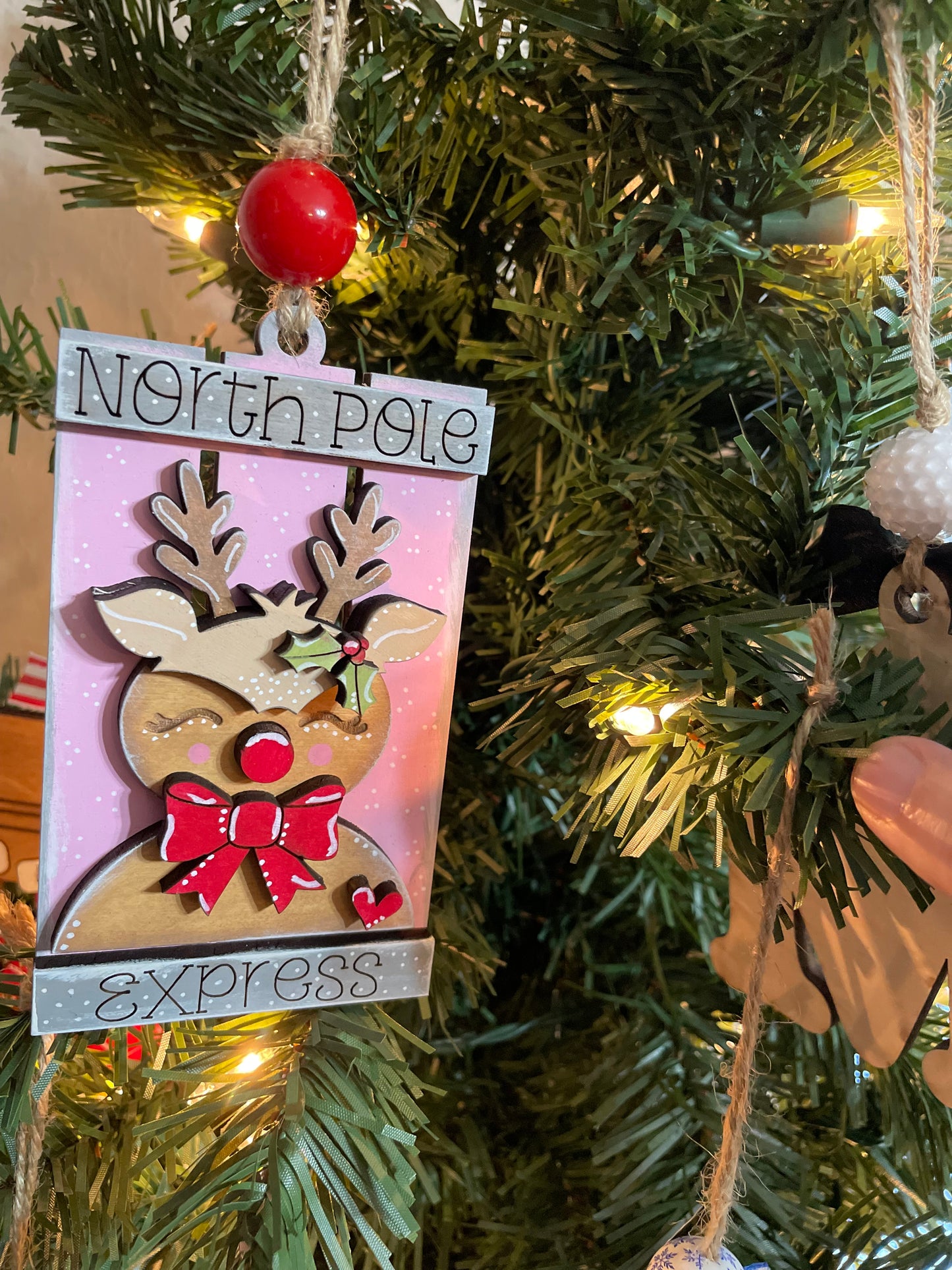 North Pole Express Reindeer Pallet Ornament