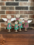 Angels- Standing Set of 3 Red Denim with Green Heart