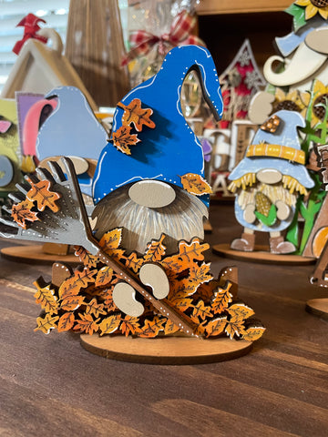 Gnome Raking Fall Leaves Tiered Tray Size
