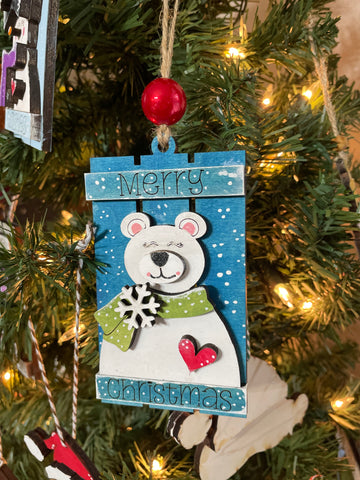 Merry Christmas Bear Pallet Ornament