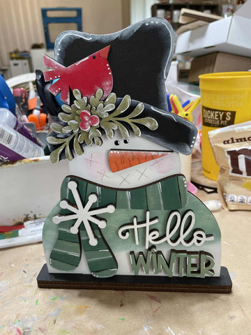Snowman Shelf Sitter- Hello Winter