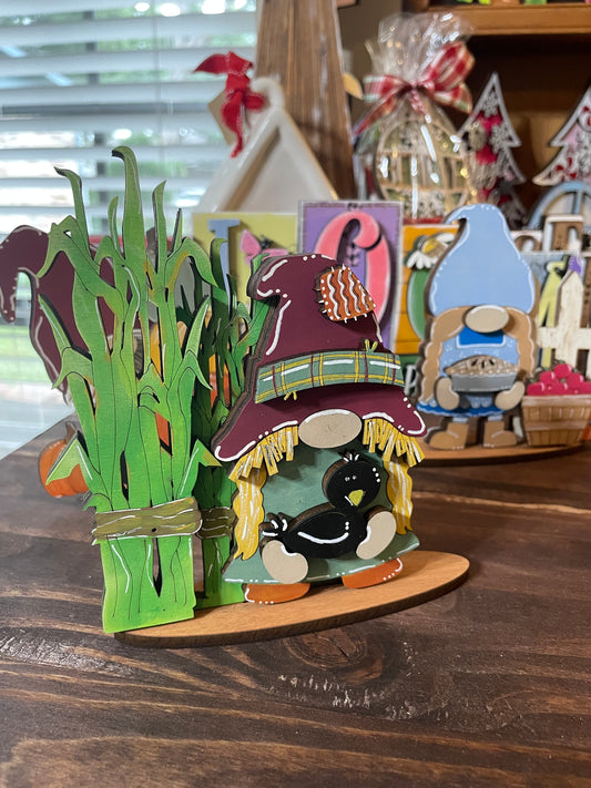 Scarecrow Girl Gnome with Crow Tiered Tray Size