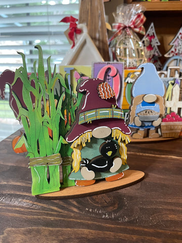 Scarecrow Girl Gnome with Crow Tiered Tray Size