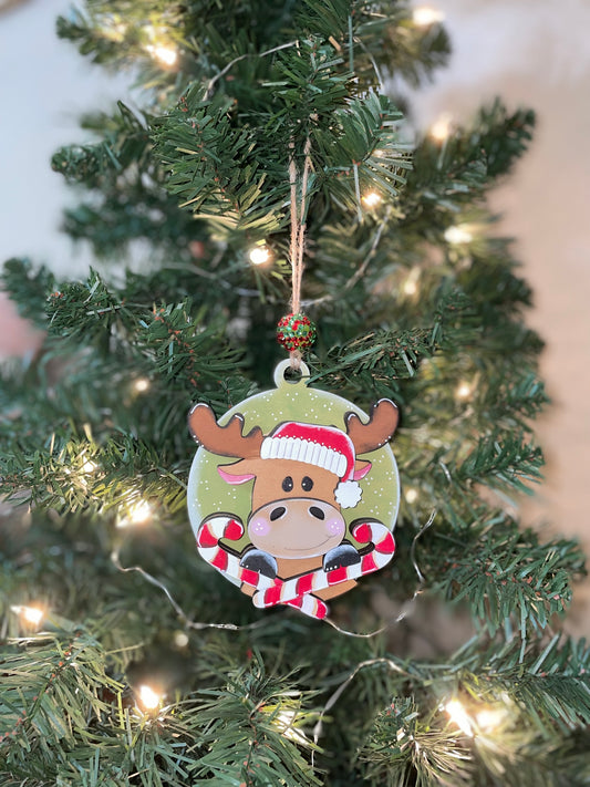 Moose Candy Cane Ornament