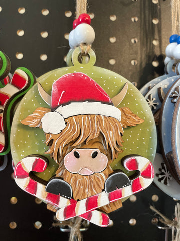 Highland Cow Candy Cane Ornament