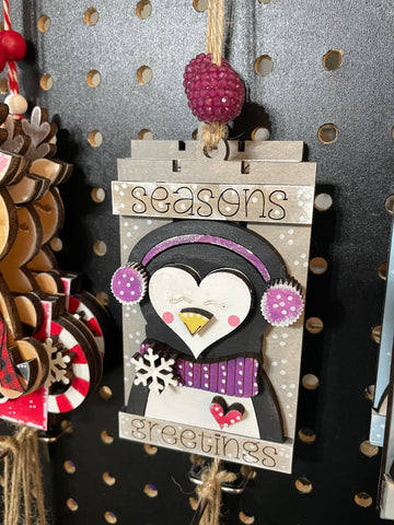 Seasons Greetings Penguin Pallet Ornament