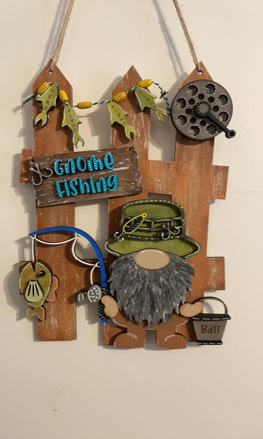 Interchangeable Fence Decor Gnome Fishing