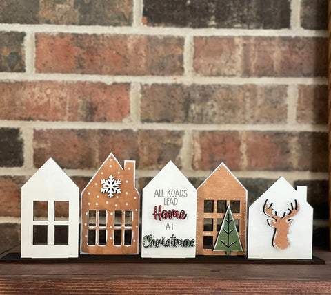 Mini Houses- Set of 5 All Roads Lead Home at Christmas
