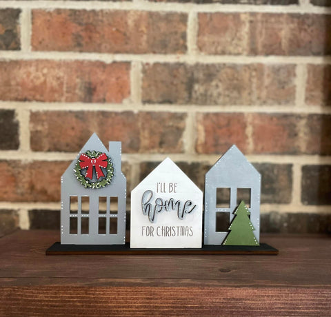 Mini Houses- Set of 3 I'll Be Home for Christmas