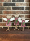 Angels- Standing Set of 3 Red Denim with Green Heart