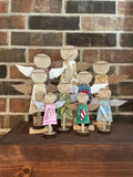 Angels- Standing Set of 3 Red Denim with Green Heart