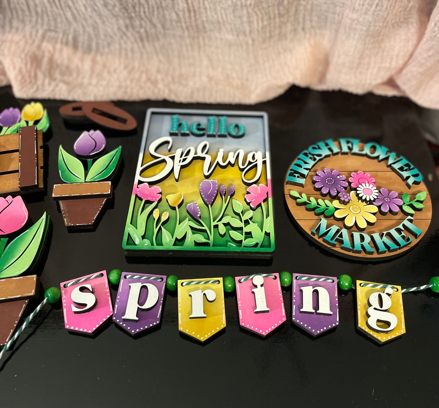 Tiered Tray Set- Spring Flower Market