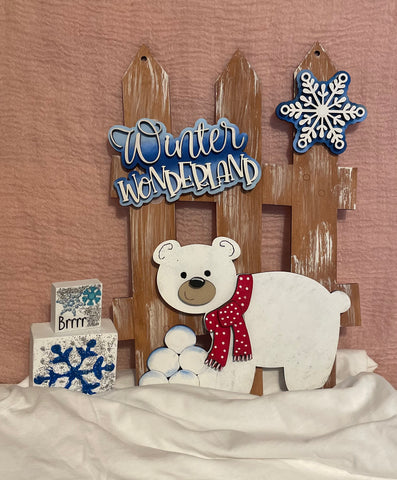 Interchangeable Fence Decor Winter Wonderland Polar Bear