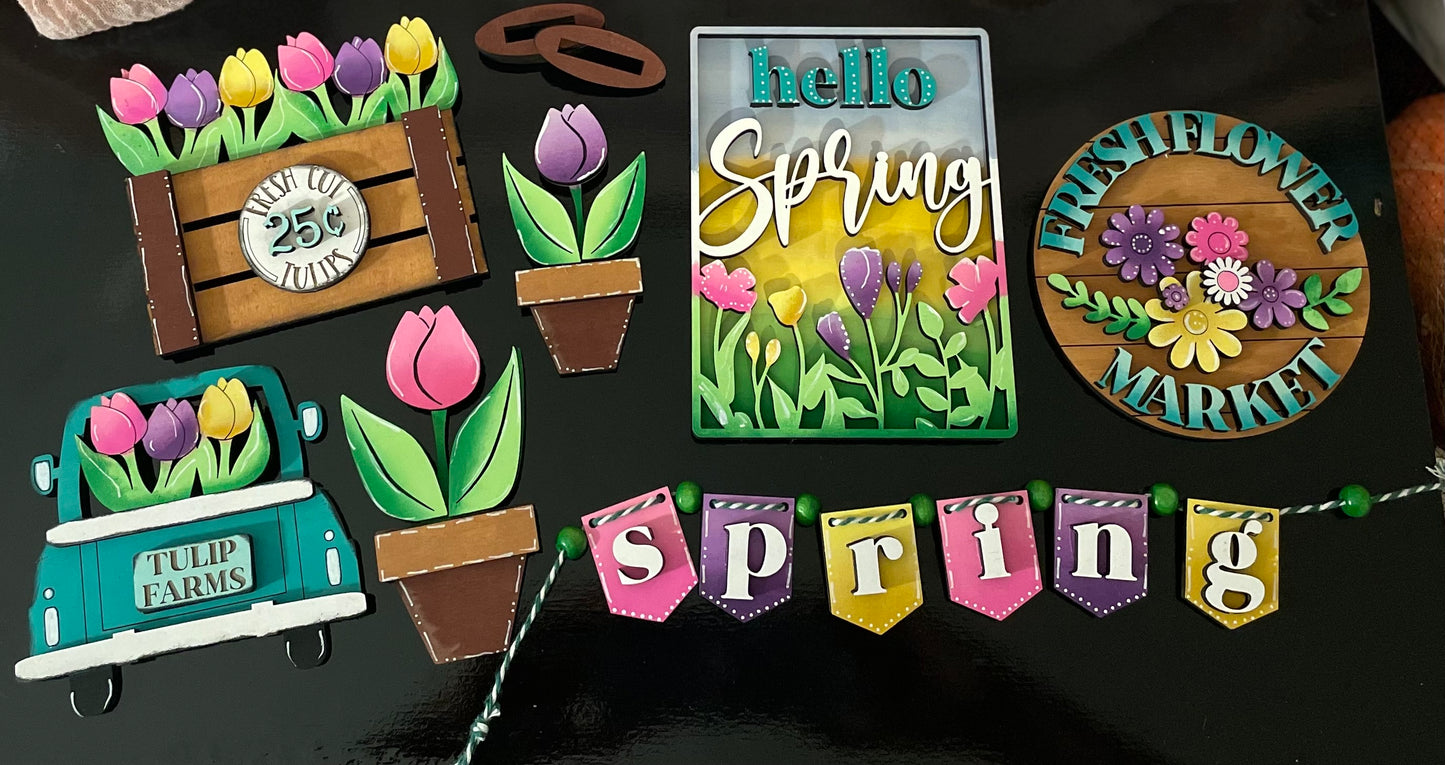 Tiered Tray Set- Spring Flower Market