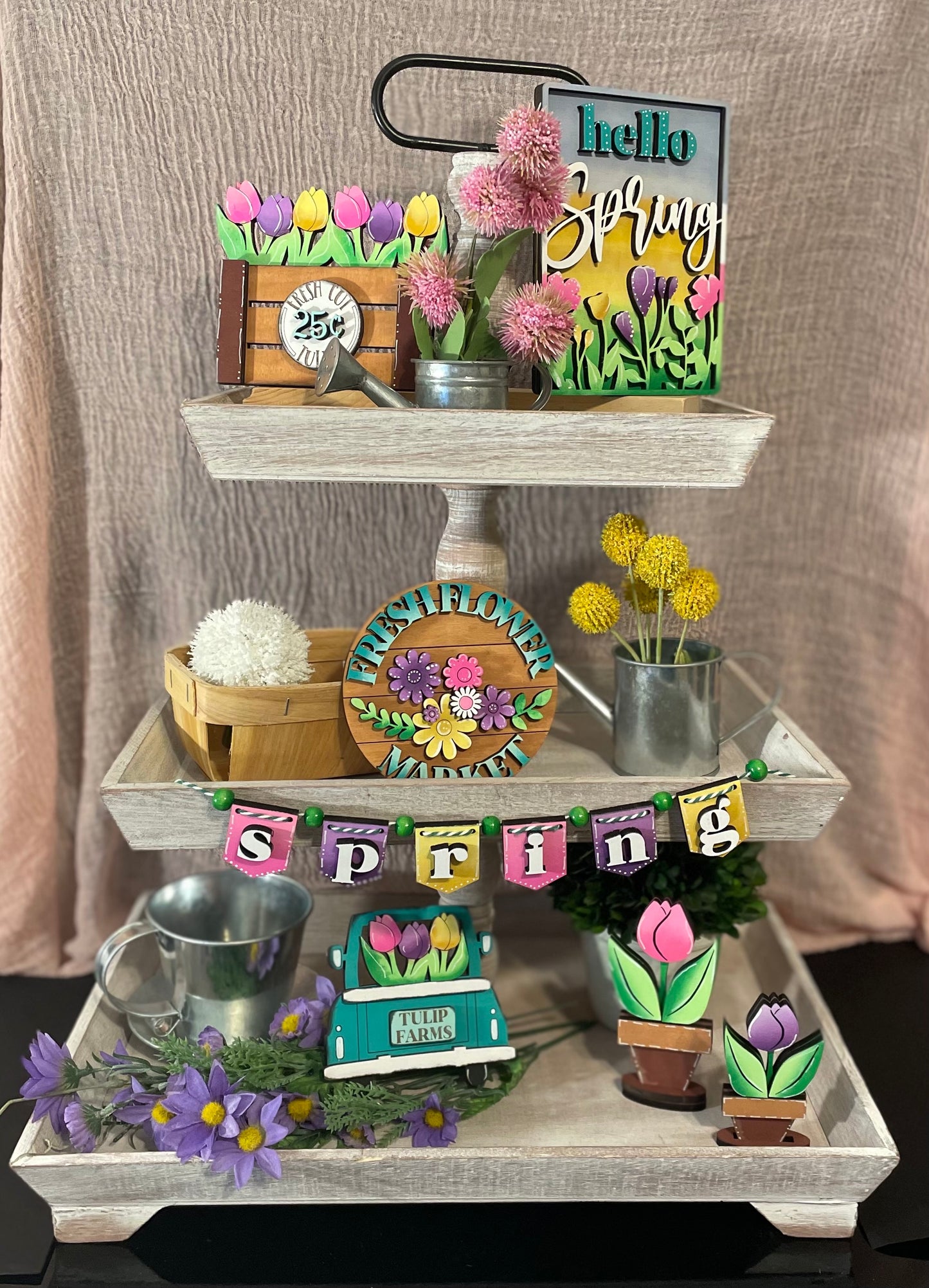 Tiered Tray Set- Spring Flower Market
