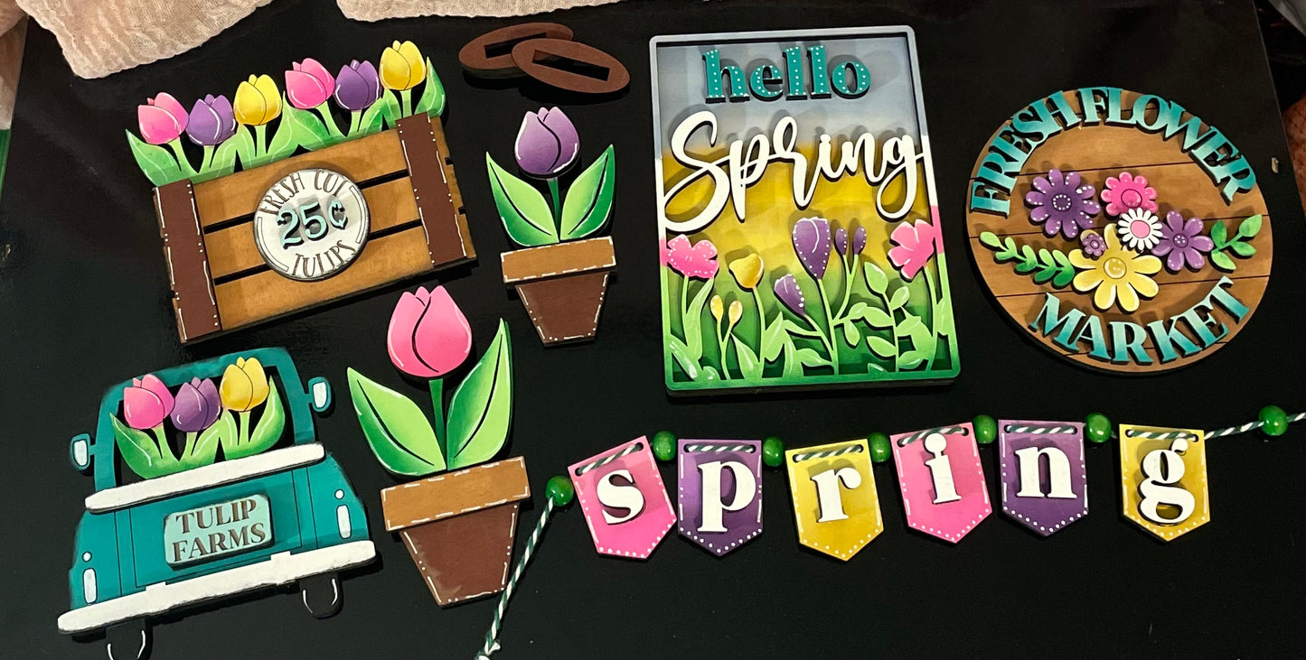 Tiered Tray Set- Spring Flower Market