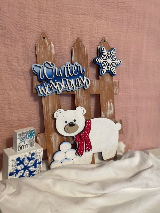 Interchangeable Fence Decor Winter Wonderland Polar Bear